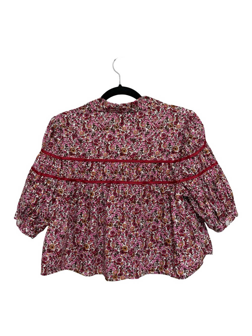 Anthropologie Maeve Leandra Shirred Yoke Blouse Pink Floral - Size M - Picture 4 of 7